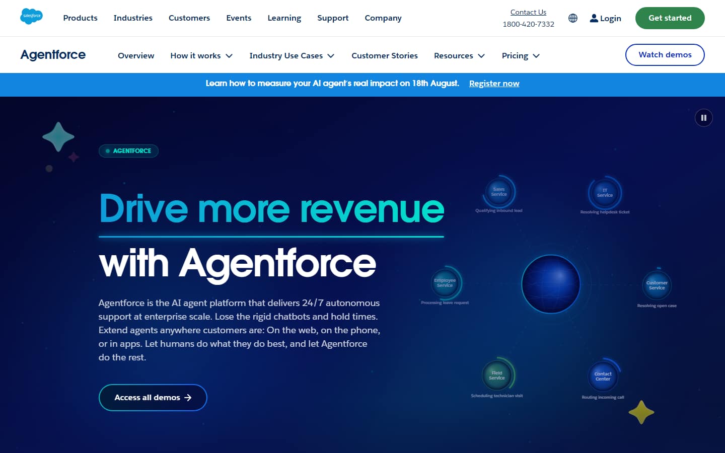 Salesforce's Agentforce page on 17 September 2026, headed Drive more revenue with Agentforce