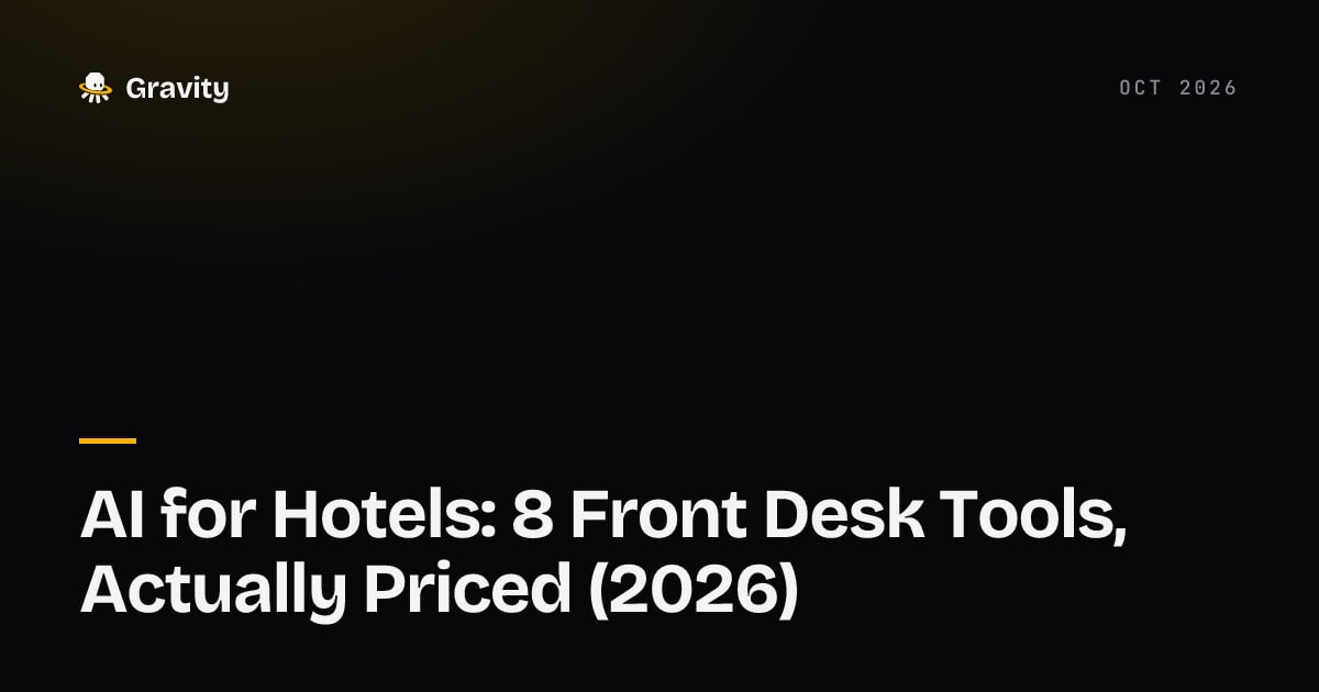 Typographic cover card on a dark background reading AI for Hotels, with the Gravity wordmark below it
