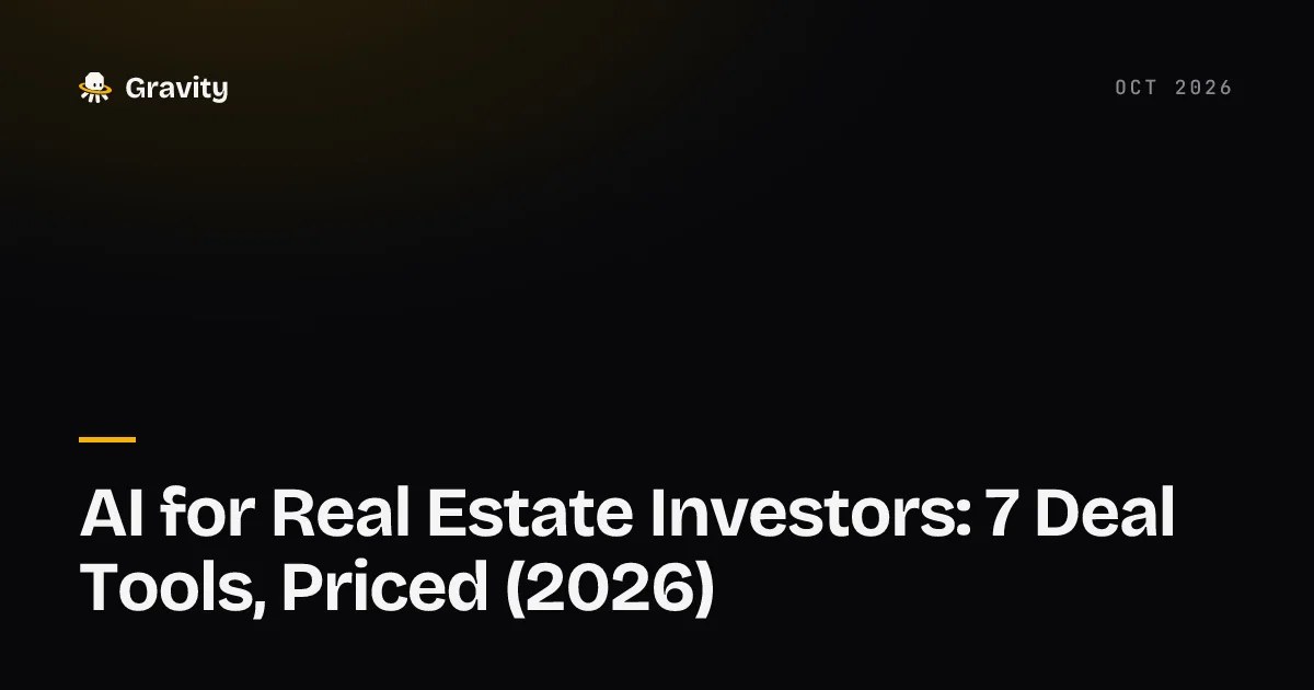 Typographic cover card on a dark background reading AI for Real Estate Investors, with the Gravity wordmark below it