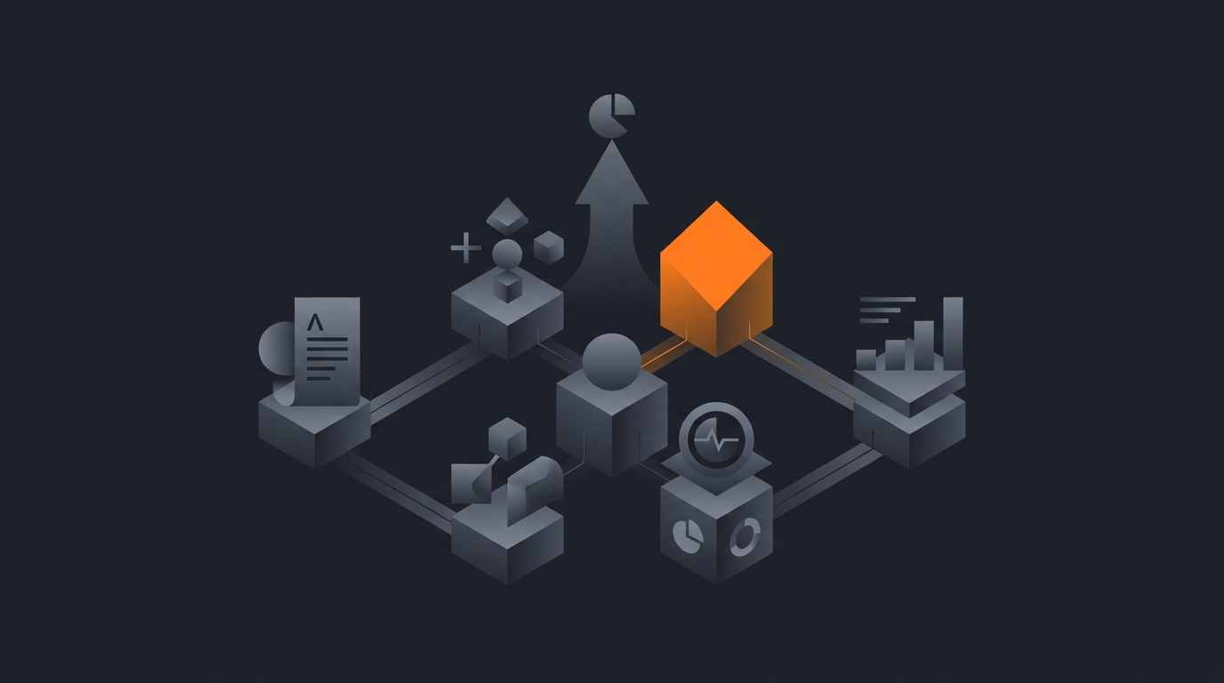 One blog post fanning out into multiple channel formats, social posts, an email, and a report, routed through AI agent icons on a dark background