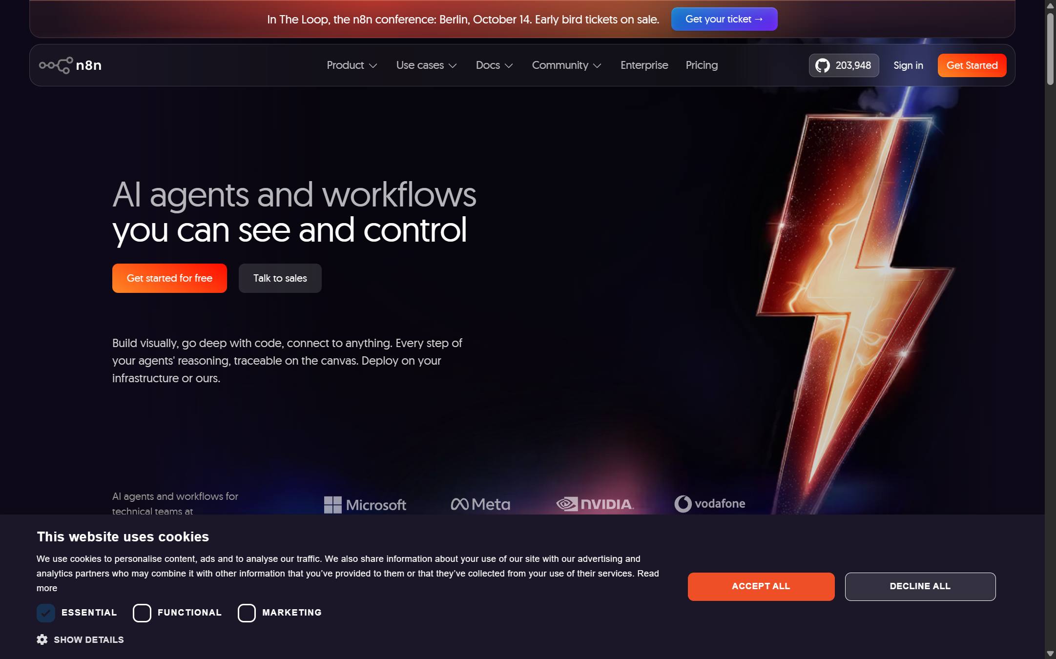 The n8n homepage on 11 September 2026, workflow automation with AI steps for technical teams