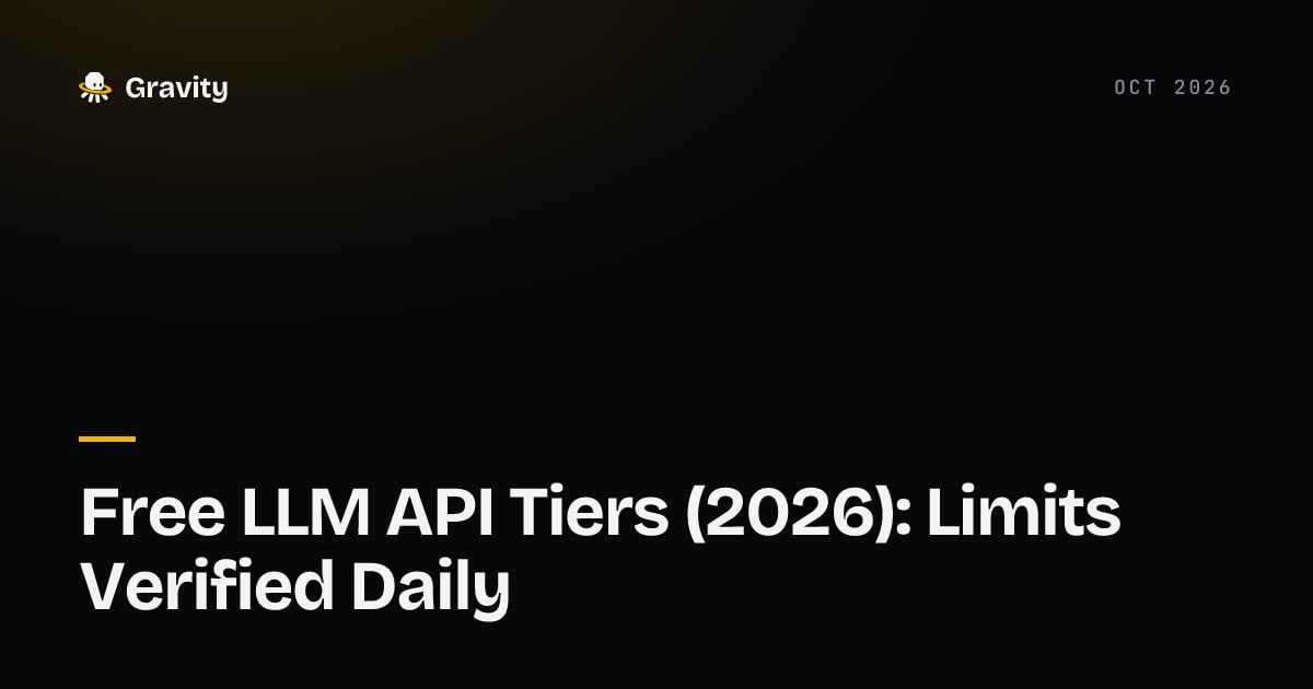Typographic cover card reading Free LLM API Tiers (2026): Limits Verified Daily