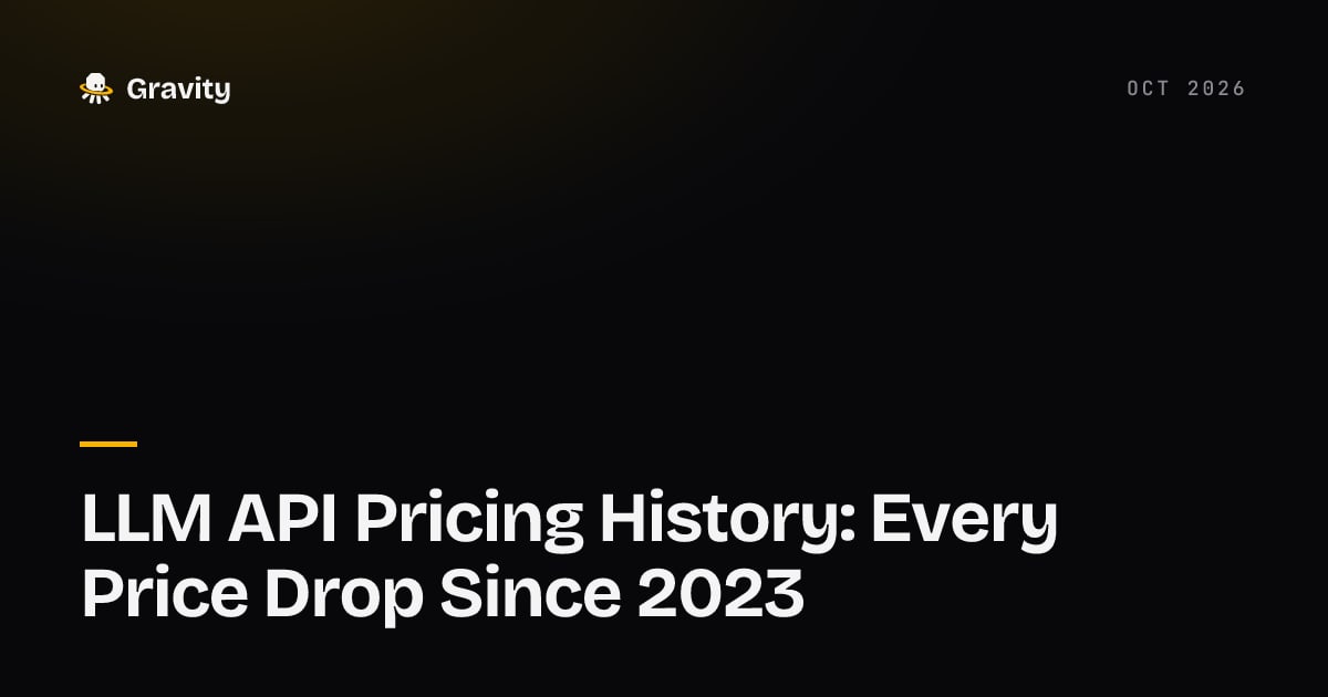 Typographic cover card reading LLM API Pricing History: Every Price Drop Since 2023